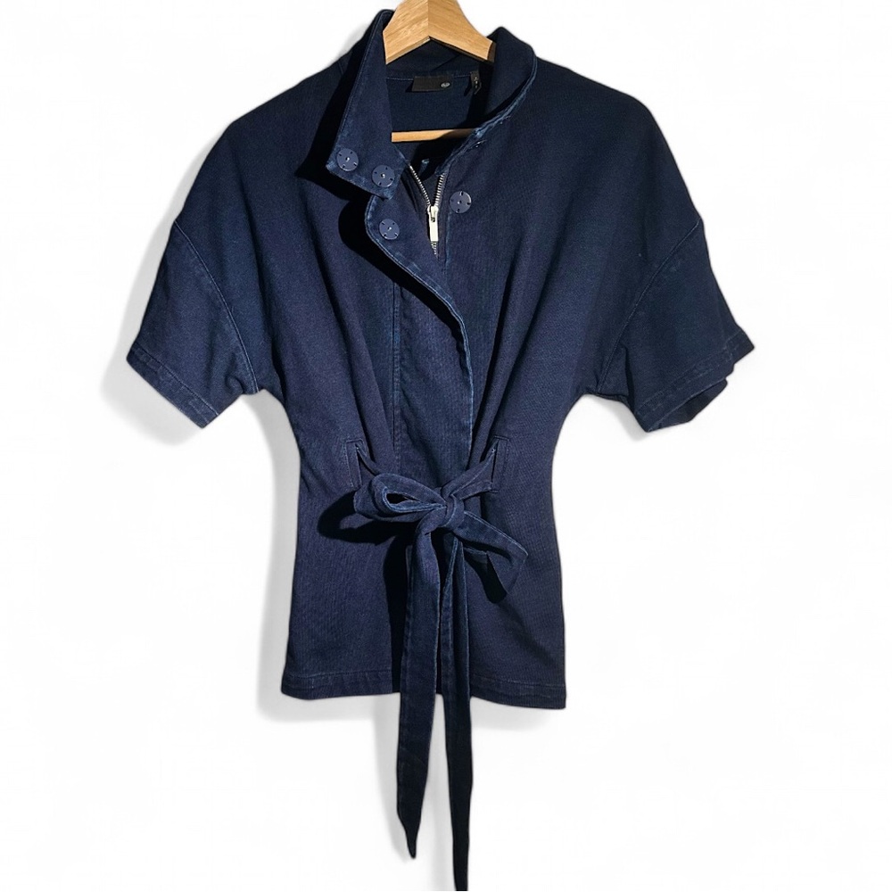 AG Adriano Goldschmied Denim Lepi Indigo Short Sleeve Wrap Jacket Cape Size S